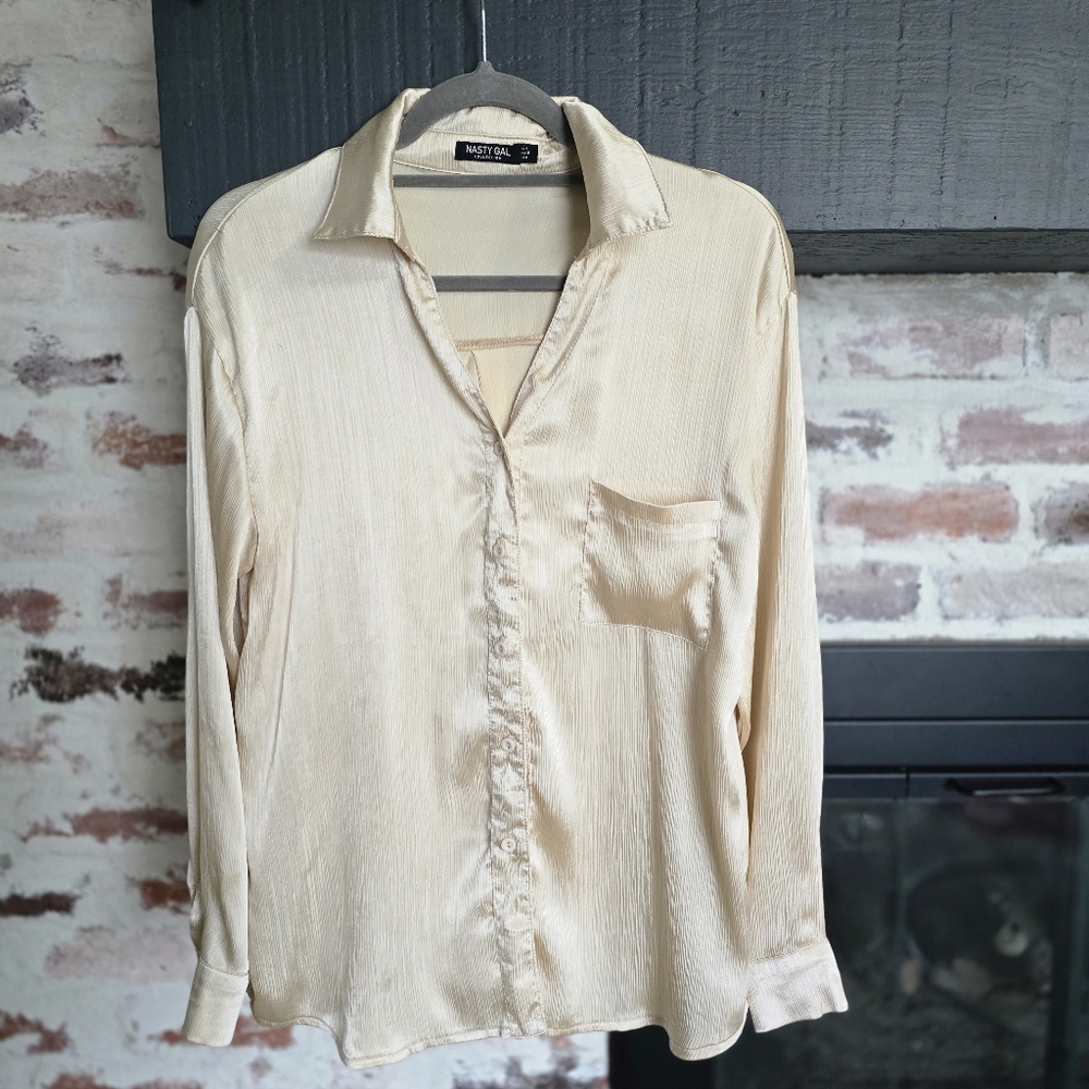 Nasty Gal Cream Button-Up Shirt